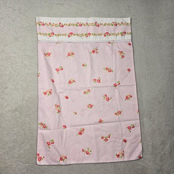 Vintage Cannon Monticello Floral Pillowcase Striped Pink White Cottagecore Lace - Picture 2 of 12